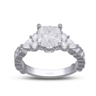 Cushion Cut White Sapphire 925 Sterling Silver Three Stone Engagement Ring