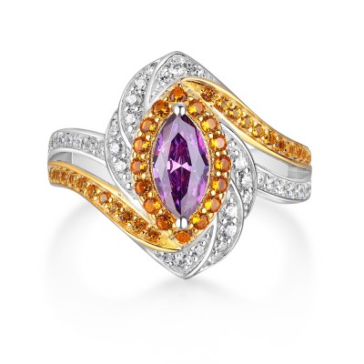 Marquise Cut Amethyst 925 Sterling Silver Two Tone Halo Engagement Ring