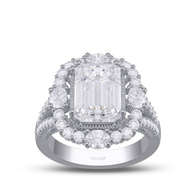Vintage Emerald Cut White Sapphire 925 Sterling Silver Halo Engagement Ring