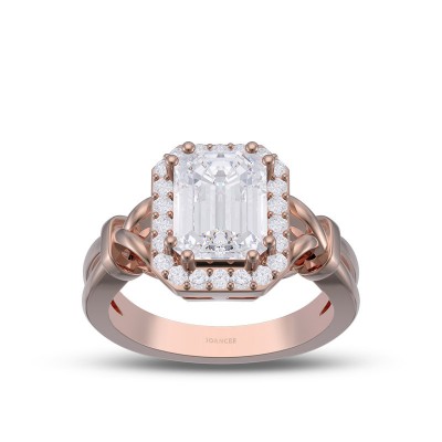 Rose Gold Emerald Cut White Sapphire 925 Sterling Silver Halo Knot Engagement Ring