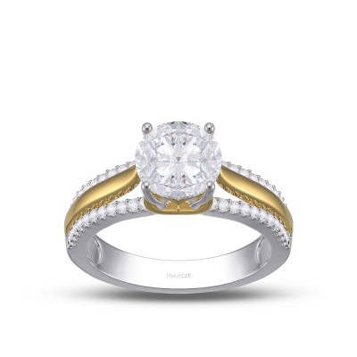 Round Cut White Sapphire 925 Sterling Silver Two Tone Engagement Ring