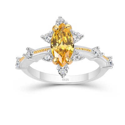 Marquise Cut Yellow Topaz 925 Sterling Silver Engagement Ring