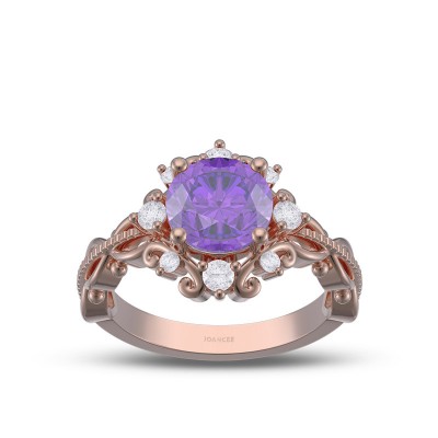 Rose Gold Vintage Round Cut Amethyst 925 Sterling Silver Engagement Ring