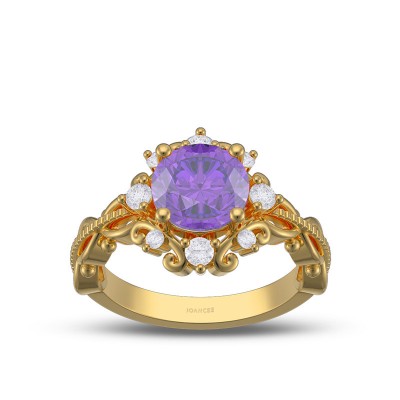 Yellow Gold Vintage Round Cut Amethyst 925 Sterling Silver Engagement Ring