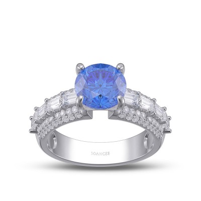 Round Cut Blue Sapphire 925 Sterling Silver Engagement Ring