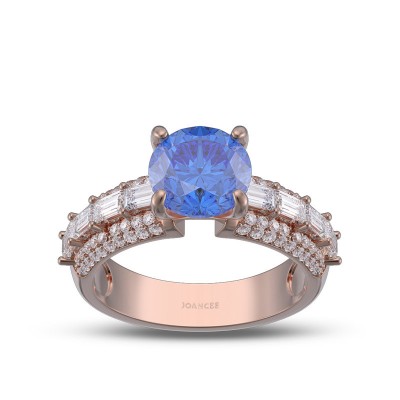 Rose Gold Round Cut Blue Sapphire 925 Sterling Silver Engagement Ring