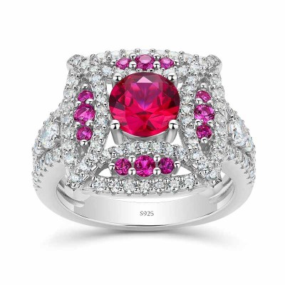 Art Deco Round Cut Ruby 925 Sterling Silver Engagement Ring