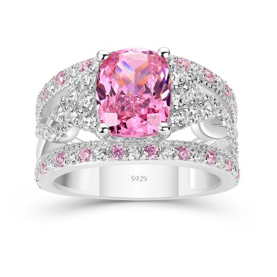 Cushion Cut Pink Sapphire 925 Sterling Silver Twisted Engagement Ring