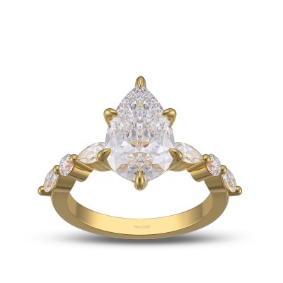 Yellow Gold Pear Cut White Sapphire 925 Sterling Silver Engagement Ring