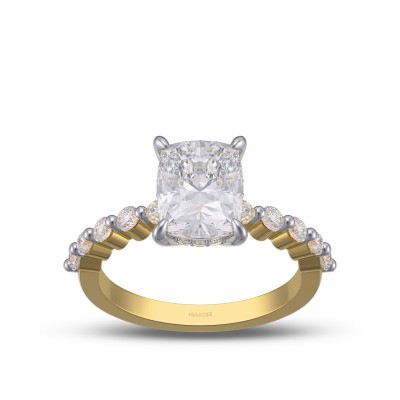 Yellow Gold Cushion Cut White Sapphire 925 Sterling Silver Engagement Ring