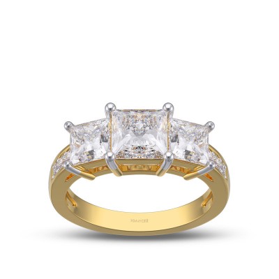 Yellow Gold Princess Cut White Sapphire 925 Sterling Silver 3-Stone Engagement Ring