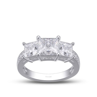 Princess Cut White Sapphire 925 Sterling Silver 3-Stone Engagement Ring