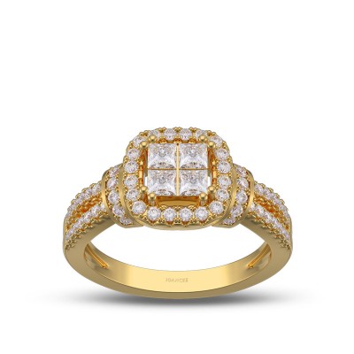 Yellow Gold Princess Cut White Sapphire 925 Sterling Silver Halo Engagement Ring