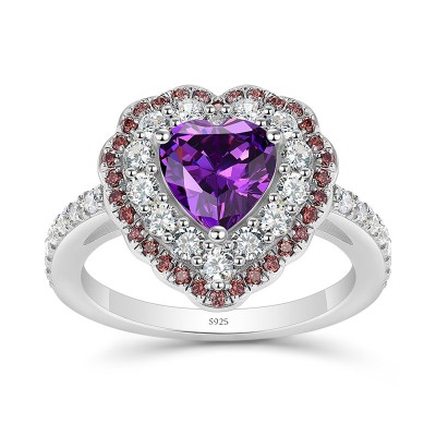Heart Cut Amethyst 925 Sterling Silver Halo Engagement Ring