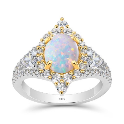 Vintage Oval Cut Opal 925 Sterling Silver Halo Engagement Ring