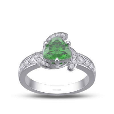 Trillion Cut Emerald 925 Sterling Silver Engagement Ring
