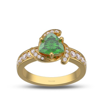 Yellow Gold Trillion Cut Emerald 925 Sterling Silver Engagement Ring