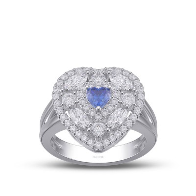 Heart Cut Blue Sapphire 925 Sterling Silver Halo Engagement Ring