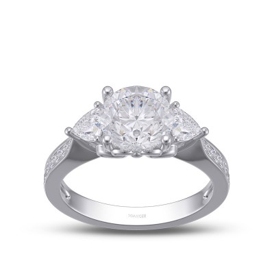 Round Cut White Sapphire 925 Sterling Silver 3-Stone Engagement Ring