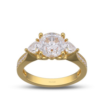 Yellow Gold Round Cut White Sapphire 925 Sterling Silver 3-Stone Engagement Ring