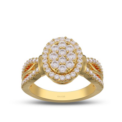 Yellow Gold Oval Shape Round Cut White Sapphire 925 Sterling Silver Halo Engagement Ring