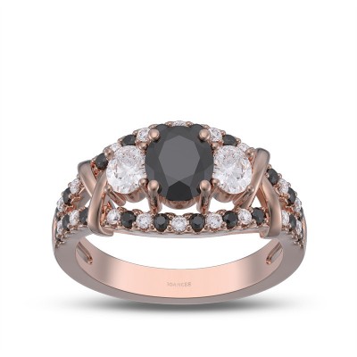 Rose Gold Oval Cut Black Sapphire 925 Sterling Silver 3-Stone Engagement Ring