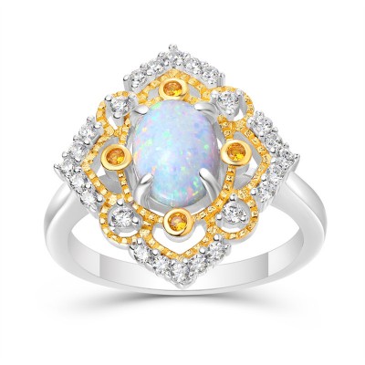 Oval Cut Opal 925 Sterling Silver Two Tone Engagement Ring