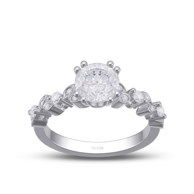 Round Cut White Sapphire 925 Sterling Silver Leaf Engagement Ring