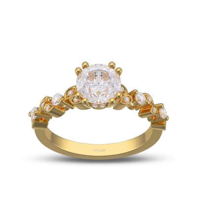 Yellow Gold Round Cut White Sapphire 925 Sterling Silver Leaf Engagement Ring