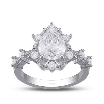 Pear Cut White Sapphire 925 Sterling Silver Halo Engagement Ring