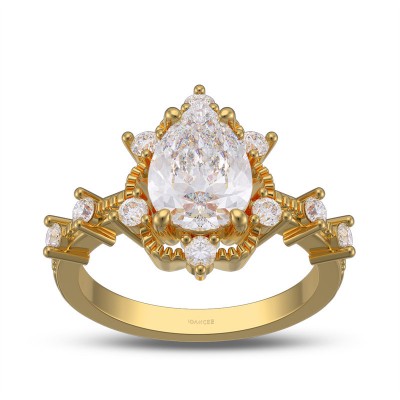 Yellow Gold Pear Cut White Sapphire 925 Sterling Silver Halo Engagement Ring