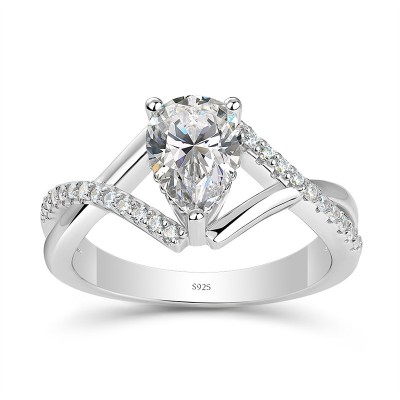 Pear Cut White Sapphire 925 Sterling Silver Twisted Engagement Ring