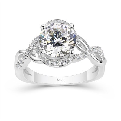 Round Cut White Sapphire 925 Sterling Silver Twisted Engagement Ring