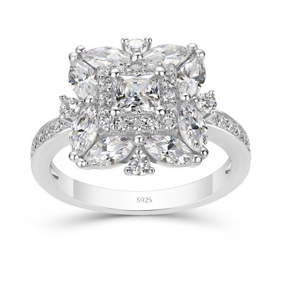 Art Deco Princess Cut White Sapphire 925 Sterling Silver Double Halo Engagement Ring