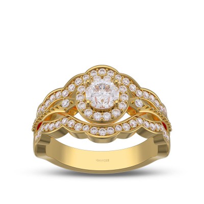 Yellow Gold Vintage Round Cut White Sapphire 925 Sterling Silver Halo Engagement Ring