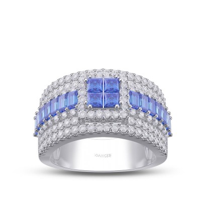 Gorgeous Princess Cut Blue Sapphire 925 Sterling Silver Halo Engagement Ring