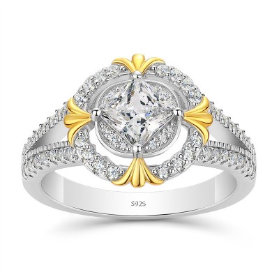 Princess Cut White Sapphire 925 Sterling Silver Two Tone Engagement Ring