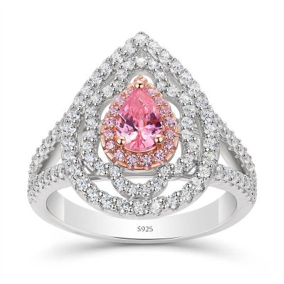 Pear Cut Pink Sapphire 925 Sterling Silver Halo Engagement Ring