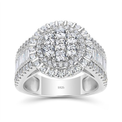 Round Cut White Sapphire 925 Sterling Silver Halo Cluster Engagement Ring
