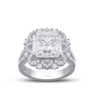 Vintage Princess Cut White Sapphire 925 Sterling Silver Halo Engagement Ring
