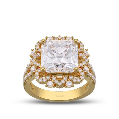 Yellow Gold Vintage Princess Cut White Sapphire 925 Sterling Silver Halo Engagement Ring