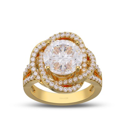 Yellow Gold Round Cut White Sapphire 925 Sterling Silver Rose Engagement Ring
