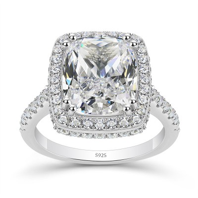 Cushion Cut White Sapphire 925 Sterling Silver Halo Engagement Ring