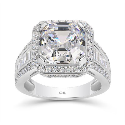 Asscher Cut White Sapphire 925 Sterling Silver Halo Engagement Ring