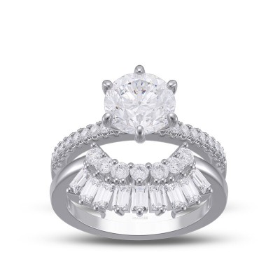 Round Cut White Sapphire 925 Sterling Silver Enhanced Engagement Ring