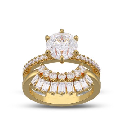 Yellow Gold Round Cut White Sapphire 925 Sterling Silver Enhanced Engagement Ring