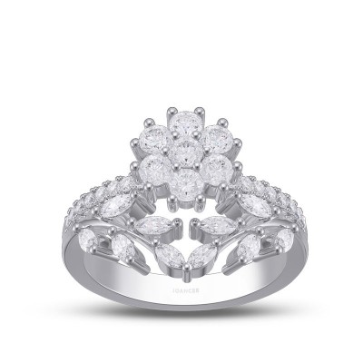 Round Cut White Sapphire 925 Sterling Silver Flower Engagement Ring