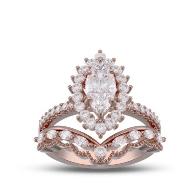 Rose Gold Marquise Cut White Sapphire 925 Sterling Silver Halo Curved Engagement Ring