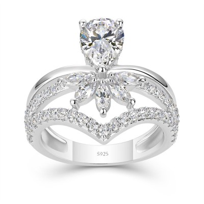 Pear Cut White Sapphire 925 Sterling Silver Curved Engagement Ring