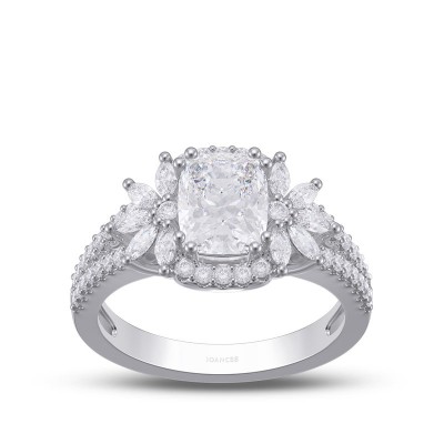 Cushion Cut White Sapphire 925 Sterling Silver Halo Engagement Ring